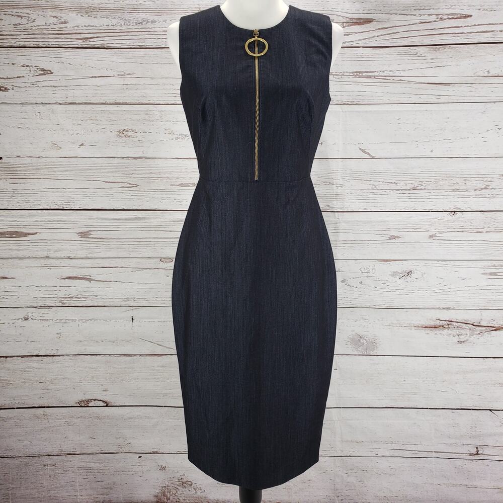 Calvin Klein Women's Blue Navy Zip Front Chambray Dress Size 4